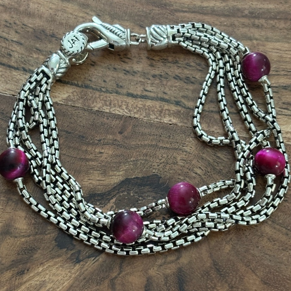 John Hardy Jai Sterling Multi-Strand Bracelet with Fuchsia gemstone beads